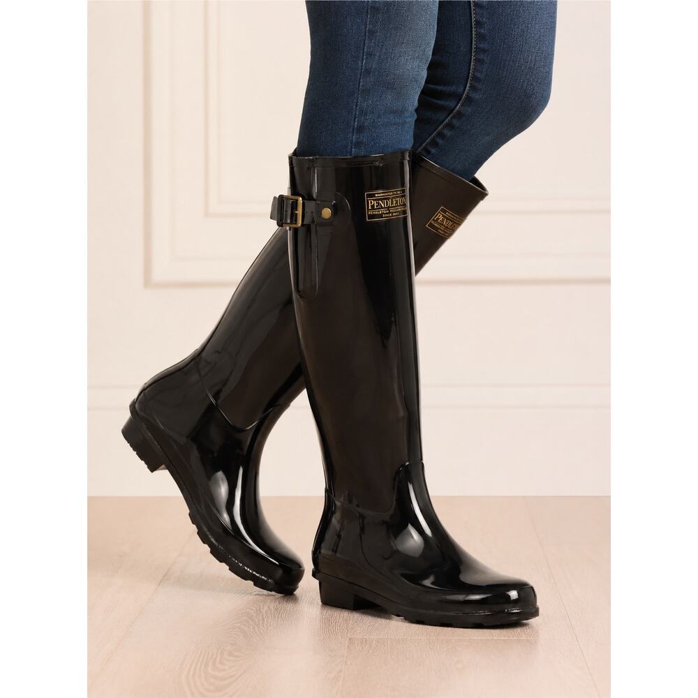 Pendleton Gloss Tall Waterproof Rain Boots Black Women’s 9 NIB
